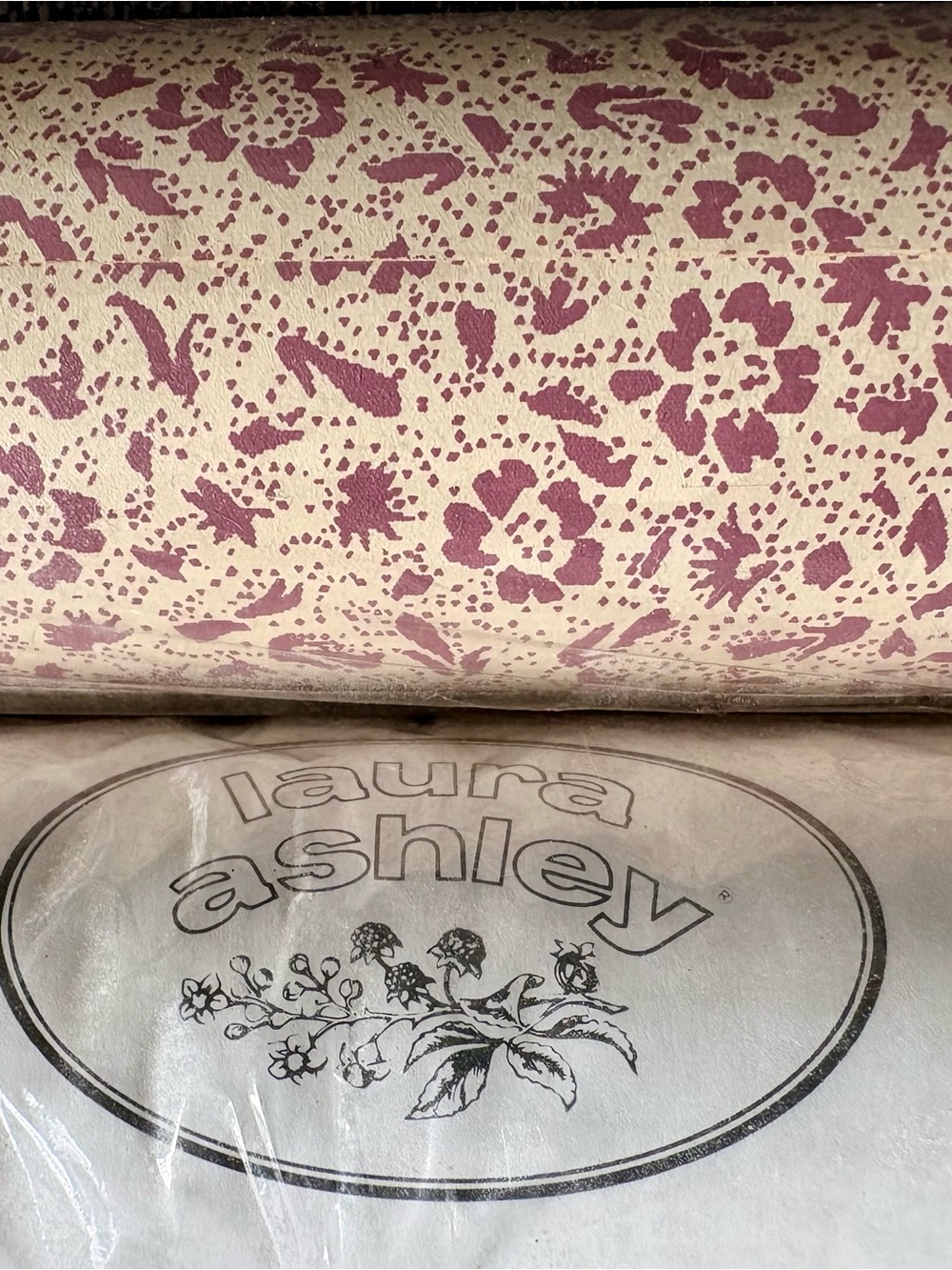 Laura Ashley Pink Floral Print Wallpaper Roll on Cream Ground